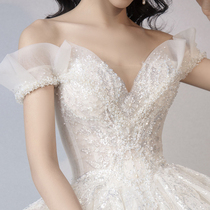  One-shouldered main wedding dress 2021 new bride small V-neck French pregnant woman thick arm smearing light summer