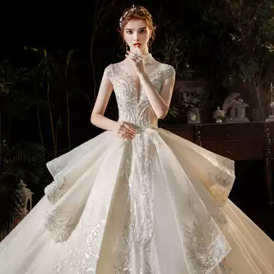 Star main wedding dress 2021 New temperament bride little man summer heavy industry luxury thin French big tailing light