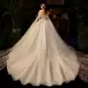 Wedding dress 2021 new temperament bridal woman simple word shoulder small man summer luxury starry sky tail light
