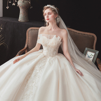  Main wedding dress 2021 new temperament bride bandeau 2020 French little man starry sky big tail summer light