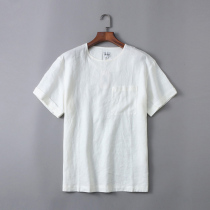 Pure linen cool department foreign trade big code mens in summer new minimalist casual wind round collar comfortable and breathable T-shirt