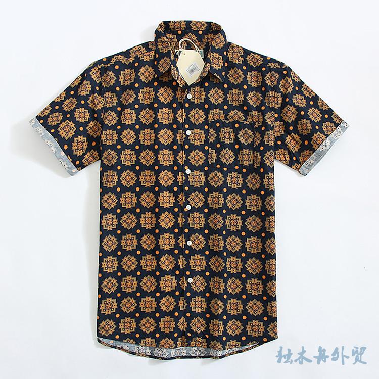 Canoe Foreign Trade Raw Monmen Pure Cotton Personality Printed Short Sleeve Shirt