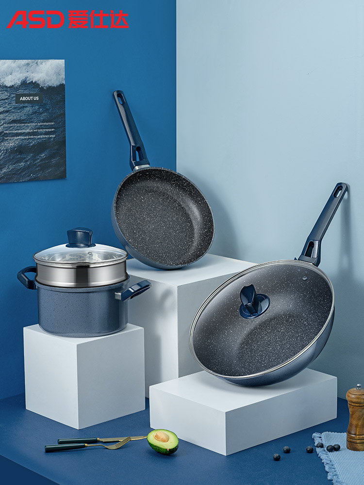 ASD non-stick cookware combination set four-piece induction cooker gas frying pan frying pan soup pot cooking stew pot