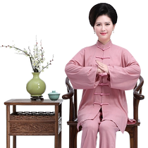Tai Chi suit for women new spring and autumn womens high-end cotton and linen Tai Chi practice suit for women linen eight-section brocade suit white