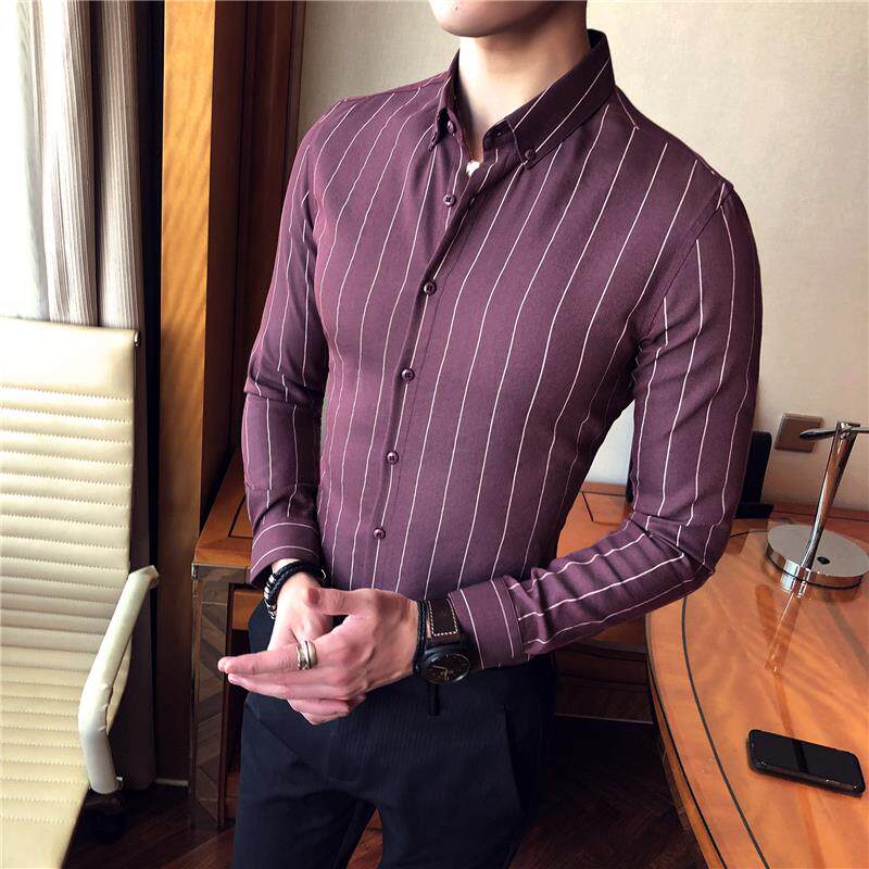 Shirt men's long sleeves 2018 spring new men's vertical striped shirts Men's Korean version Business Young blouses Men 's