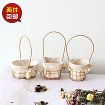 Iron art Hand flower basket Festive Cake Flowers Green Implanter Multi Meat Flower Pots Living-room Swing with Festive Sugar Basket Metal Small Basket
