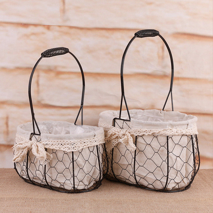 Iron Art Portable Flower Basket Metal Wedding Flower Arrangement Woven Blue Pendulum With Fresh Flower Pot Multi-Meat Basket Floral Return Gift Basket