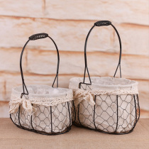 Iron Art Portable Flower Basket Metal Wedding Flower Arrangement Woven Blue Pendulum With Fresh Flower Pot Multi-Meat Basket Floral Return Gift Basket