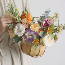 Teachers Day Hand Pumpkin Flower Basket Wood Slice Basket Flower children Bamboo basket Rattan Choreographer Flowers Flower Flower Flower Flower Flower Flower Flower Arrangement Garden small basket
