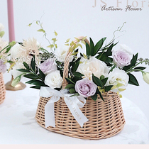 Portable flower basket wicker chic containing flower flower flower flower flower flower flower basket decoration pendulum water fruit basket with hand gift basket