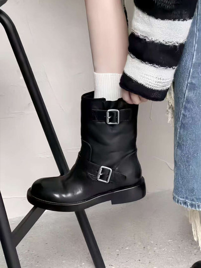 European Genuine Leather Martin Boots for Women, 2025 Autumn and Winter Models, Versatile British Style, Thick-Soled, Height-Increasing, Retro, Slimming Short Boots