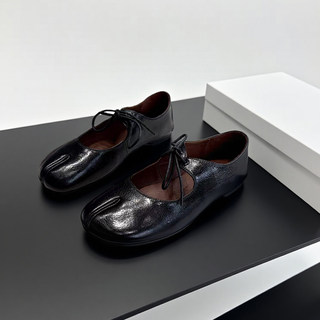 European Genuine Leather Handmade Soft-Soled Split-Toe Shoes for Women, Soft Leather Lace-Up Small Leather Shoes, Mary Jane Ballet Shoes, Flat Shoes