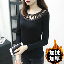 Plus velvet lace base shirt women long sleeve thick winter 2018 new Korean version of thermal underwear T-shirt tight top