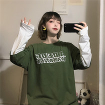 BF Boyfriend wind 2019 Autumn New Harbor wind fake two long sleeve T-shirt female Korean ins Harajuku loose top