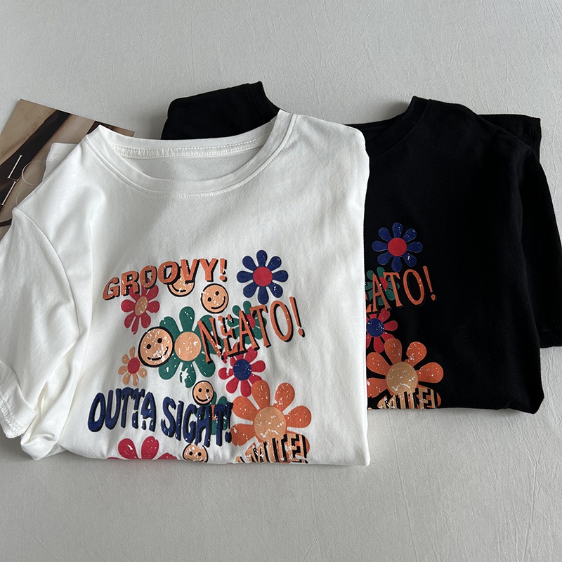 Cute graffiti cartoon lovers dress round collar short sleeves T-shirt male and female loose 2022 Summer casual T-shirt blouses