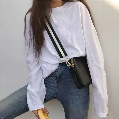 ins loose cotton long sleeve T-shirt female 2019 spring new Korean Super fire cec solid color top T-shirt shirt