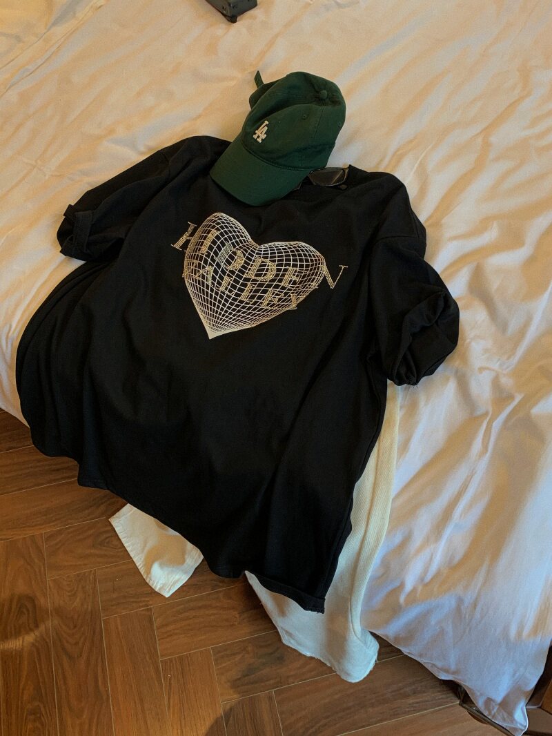 Summer black American retro hot and drilling caring printed short sleeve T-shirt female Korean version easy Chains boyhood boyfriend wind blouse