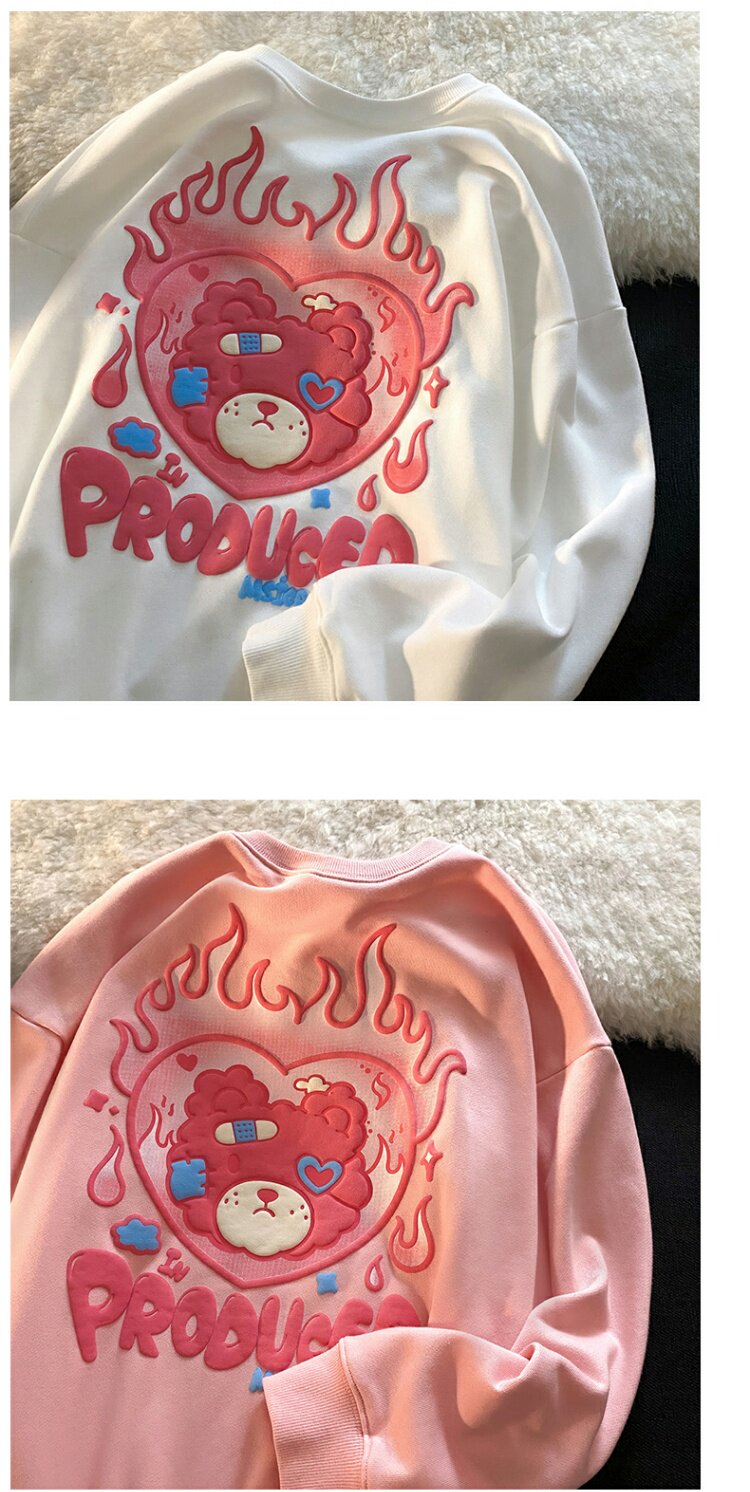 Колодки для обуви 日系火焰小熊发泡卫衣春秋薄款炸街宽松bf慵懒风女长袖外套ins潮 Xian WAN poem