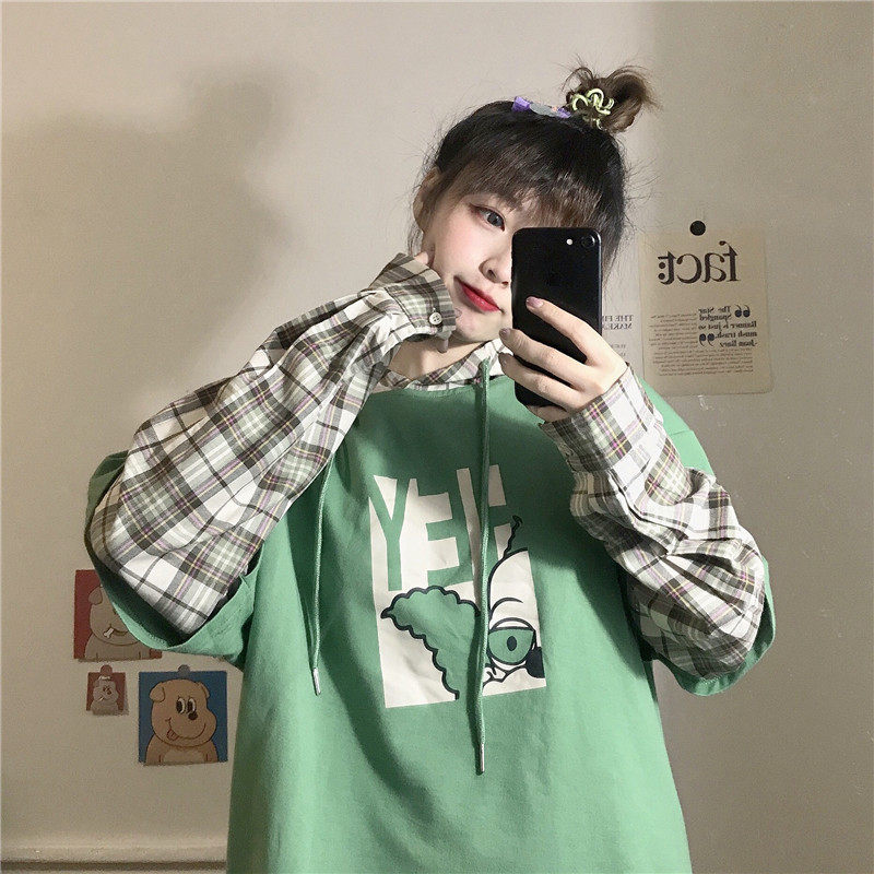 Sweater women's spring and autumn thin models 2019 new Korean version of loose bf lazy wind false two tops ins early autumn coat