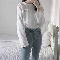 Pure cotton white long sleeve T-shirt female ins Super fire spring and autumn base shirt loose students chic harbor flavor inner small shirt