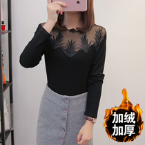 Autumn and winter clothes 2018 New plus velvet thick lace base shirt womens long sleeve fashion versatile small shirt sexy clothes