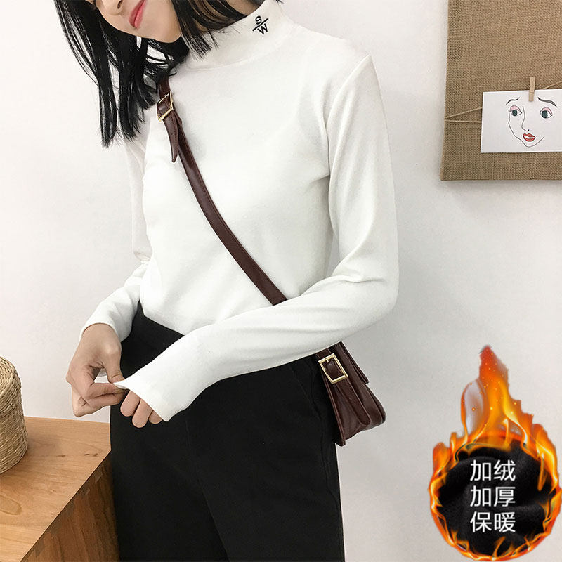 Autumn and winter chic tight velvet thick half turtleneck long-sleeved bottom shirt women 2019 warm wild t-shirt autumn clothing trend