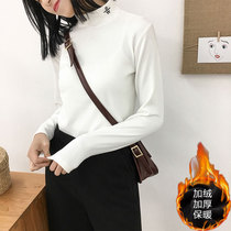 Autumn and winter chic plus velvet thickened semi-high collar long sleeve base shirt female 2019 warm Joker T-shirt Autumn clothes tide