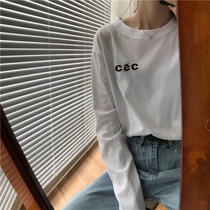 Net red cotton long sleeve T-shirt female Spring and Autumn New loose Joker ins Super fire student White Base shirt coat tide