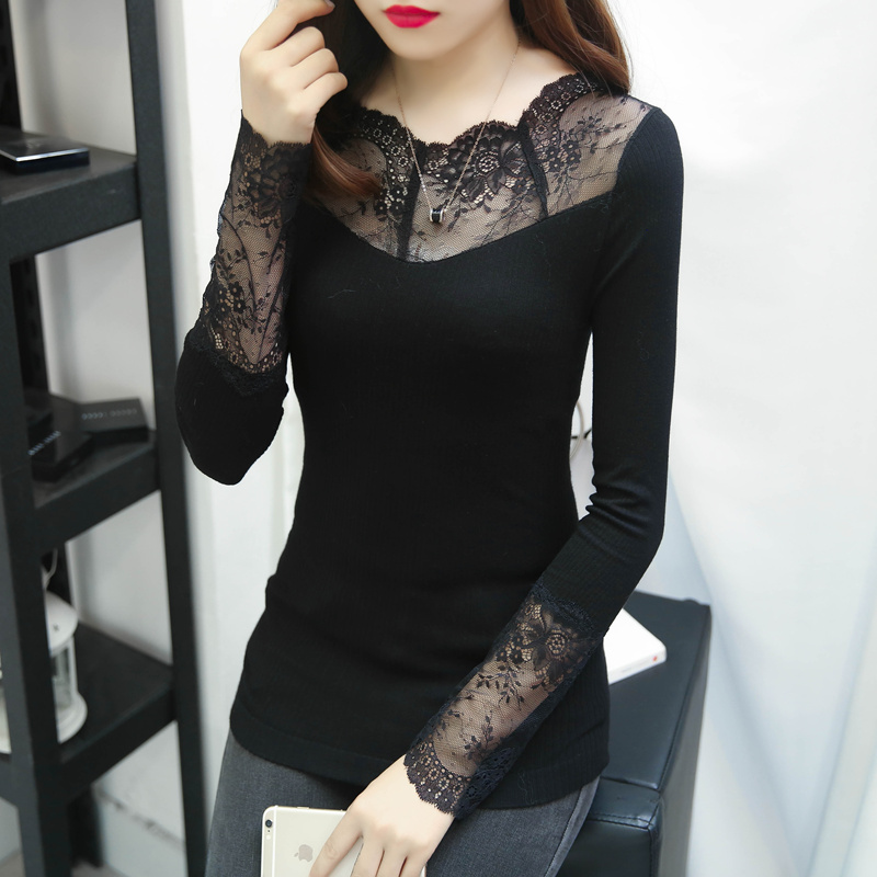 Autumn and winter Korean version Temperament Undershirt Jacket Head Long Sleeve Mesh Yarn T-shirt Tight Fit Blouse blouse Thin Jersey