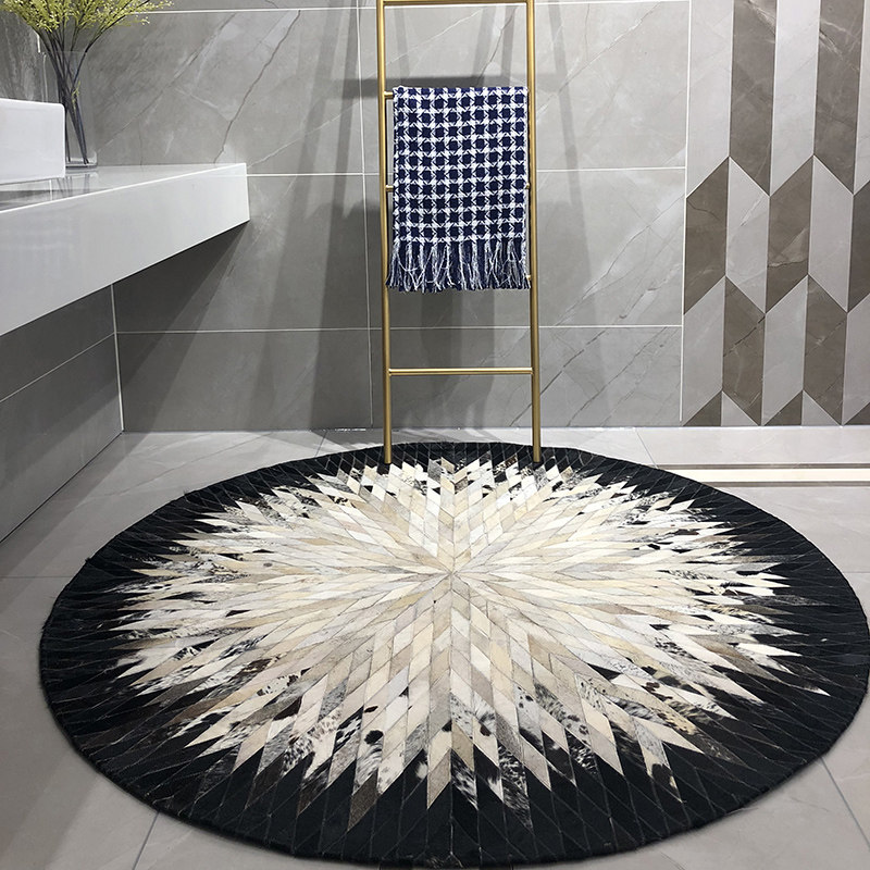 Light luxury Nordic advanced living room bedroom cloakroom study piano single chair round cowhide carpet horsehair small floor mat