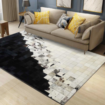 Light luxury high-end living room leather cowhide stitching carpet horse fur dark black and white bedroom luxury handmade floor mat