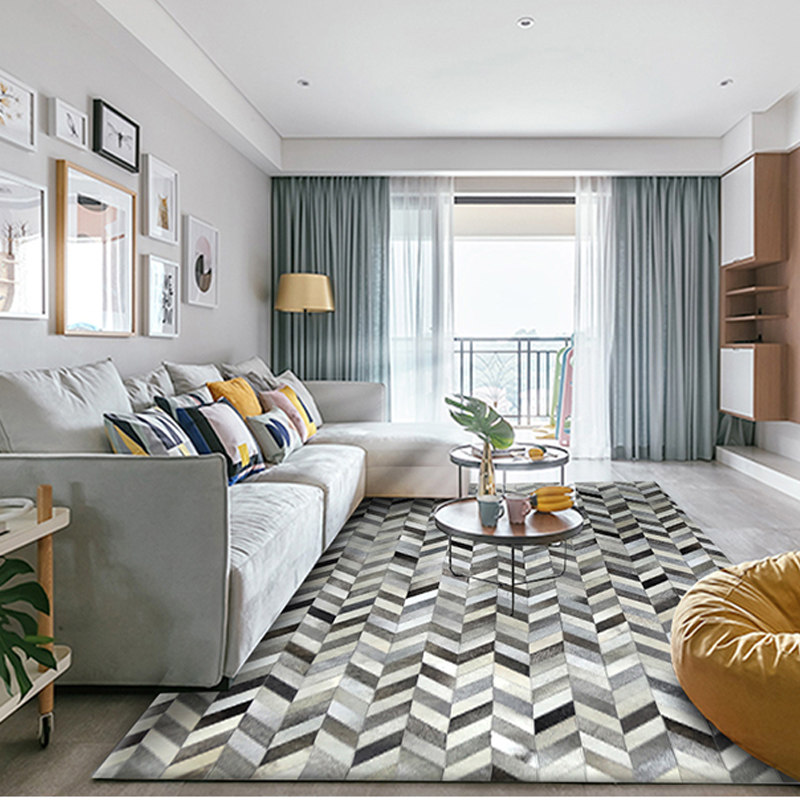 Modern light luxury handmade cowhide stitching carpet Nordic living room sofa bedroom bedside blanket horse fur floor mat