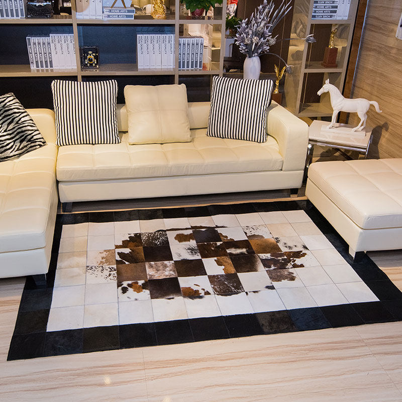 Light and luxurious living room sofa Hand-sewn Cow Leather Carpet Nordic Bedroom Bedside Blanket Marfur Advanced Customised Mat 