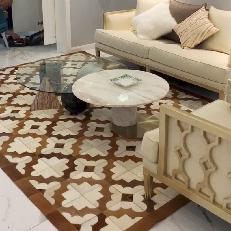 Light luxury living room sofa cowhide mosaic carpet American bedroom bedside blanket genuine leather horse hair geometric irregular floor mat