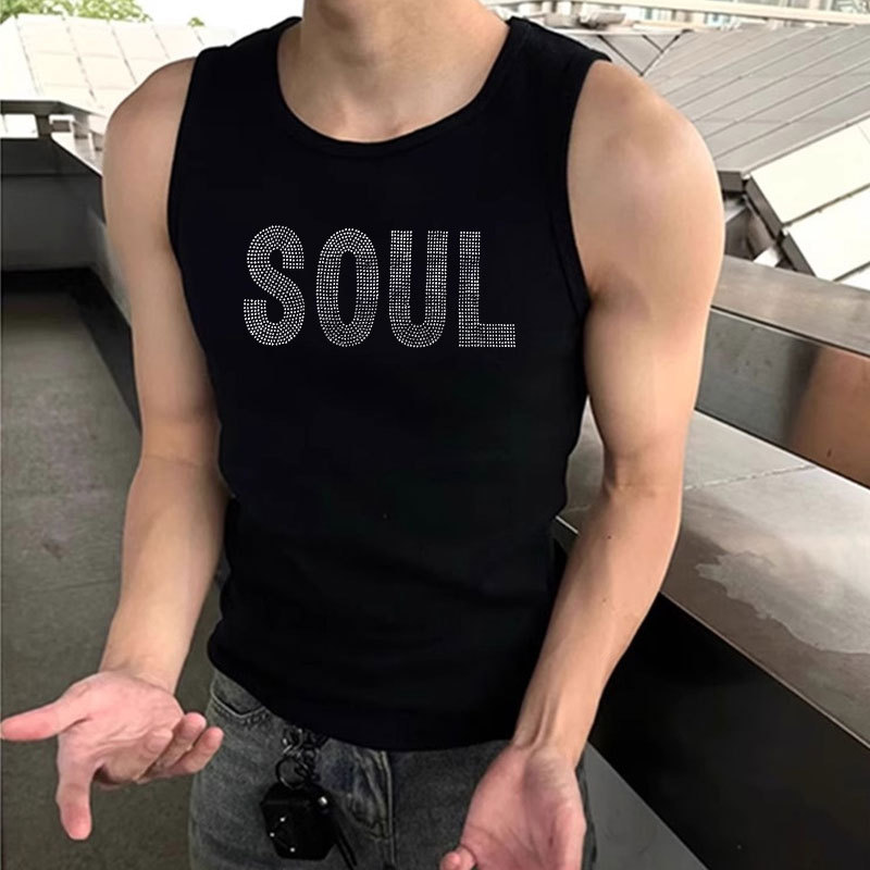 Tao Zhe's Soulpower Concert Same Style Vest with Rhinestones, Soul Support Ribbed Slim-Fit Sleeveless Vest