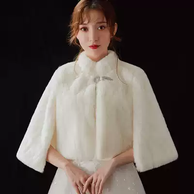 Bride wedding dress woolen shawl winter new wedding banquet cloak White warm cloak dress elegant coat women