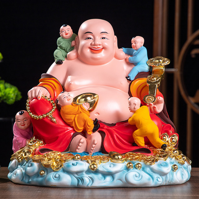 Smiling Maitreya Buddha Five Sons of Maitreya Resin Buddha Statue
