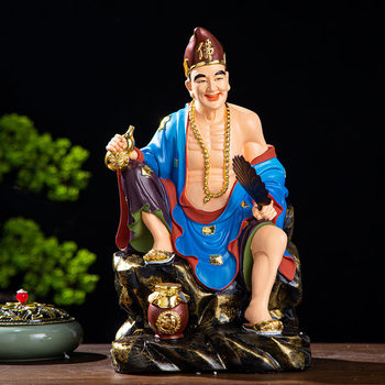 Jigong Living Buddha Statue, Dragon Taming Arhat Li Xiuyuan Resin Crafts Buddha Statue Ornament 12inch 16inch Jigong Buddha Statue