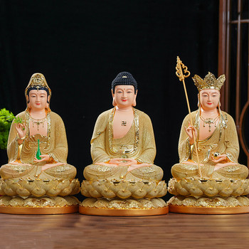 New Sakyamuni Buddha, Ksitigarbha Bodhisattva, and Avalokiteshvara Bodhisattva Statues for Home Worship, Resin Guanyin Bodhisattva Statues