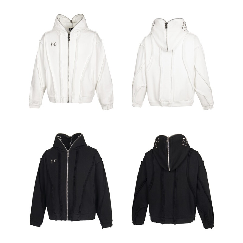 Thug Club New Silver Jewelry Mask with Frayed Edges and Distressed Zipper Jacket Cut-Out Metal Mask Boxy Hoodie Thug Club New Silver Jewelry Mask with Frayed Edges and Distressed Zipper Jacket Cut-Out Metal Mask Boxy Hoodie
