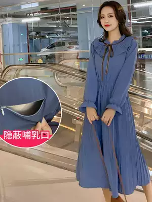 Autumn wear loose doll collar breastfeeding dress 2021 New Korean version of postpartum breastfeeding fashion large size skirt