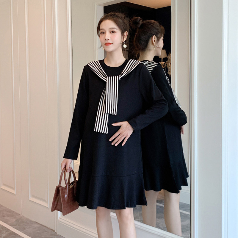 Maternity Autumn Fashion Large Size Loose Black Dress 2022 New Trendy Mom Western Style Mid-Length Pregnancy Skirt