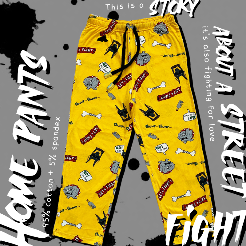 Street Style Trendy Niche Pure Cotton Plus Size Couple's Home Pants Color-Block Knit Cartoon Sleepwear for Men and Women Street Style Trendy Niche Pure Cotton Plus Size Couple's Home Pants Color-Block Knit Cartoon Sleepwear for Men and Women