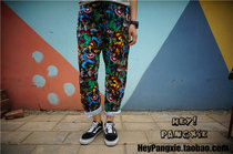 Funny cute Harajuku style trend personality cartoon hero trend pajama pants fun knitted cotton men and women home pants