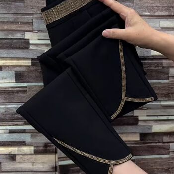 Nine-point hot diamond black stretchy pants