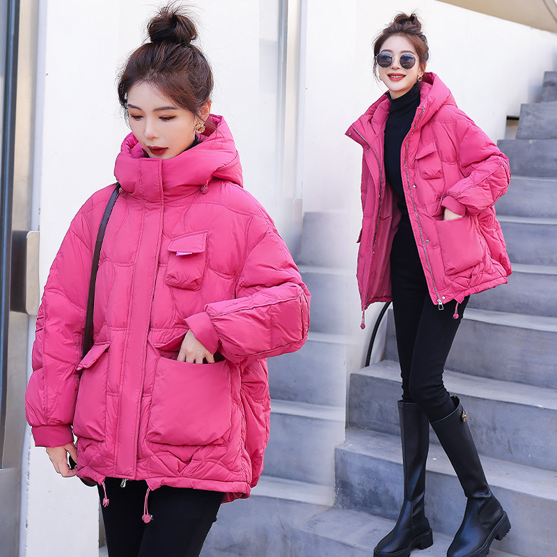 Lusam Short down Jacket for Women 2025 Winter New Loose Thickened Hooded White Duck down Coat