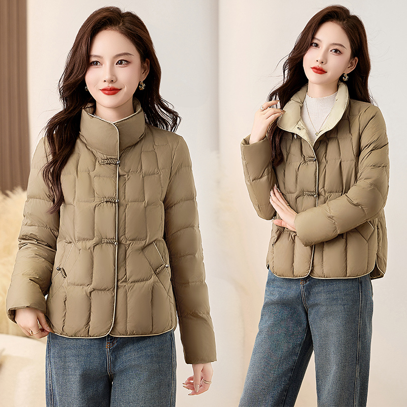Lusam New Chinese Style down Jacket for Women, Short Model, 2025 Winter New Retro Buttoned Duck down Coat for Mom