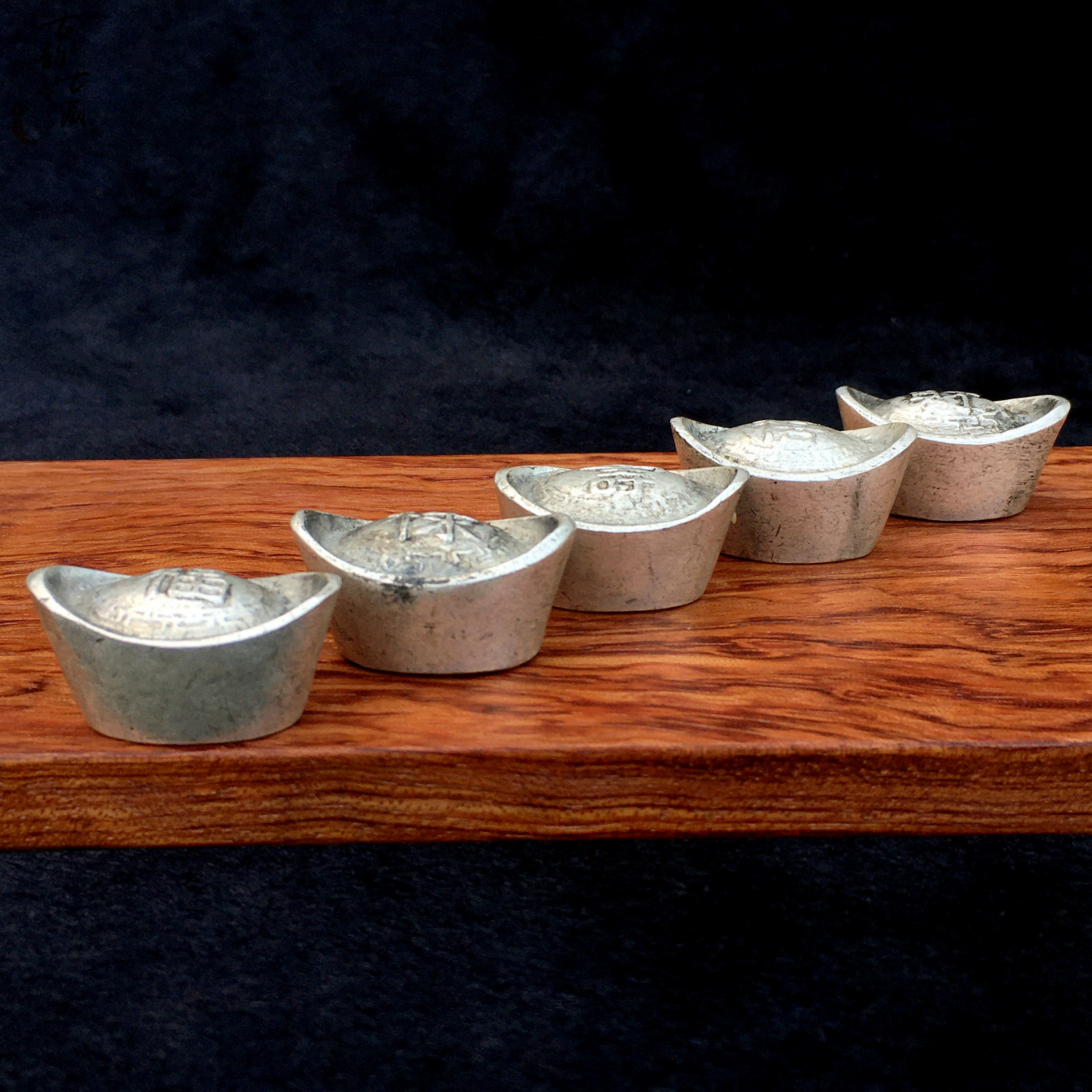 Antique ancient copper ingot collection Fu Lu Shou Xi Cai silver ingot set of five antique Daqing library silver props ornaments