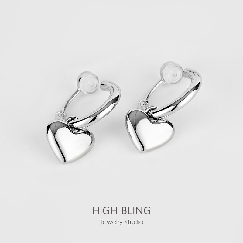 Japan and South Korea sweet and cool silver metal ring love silicone mosquito coil ear clip simple no pierced female earrings silver needle simple