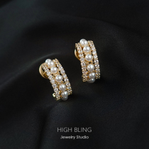 HighBling vintage temperament 18K gold plated zircon pearl small ear ring earrings stud earrings female mosquito coil ear clip